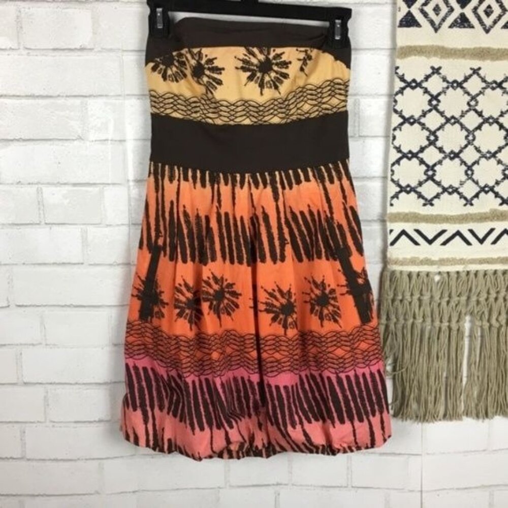 Speechless Strapless Speckled Sunburst Dress Size 3 Coral/Brown Cotton